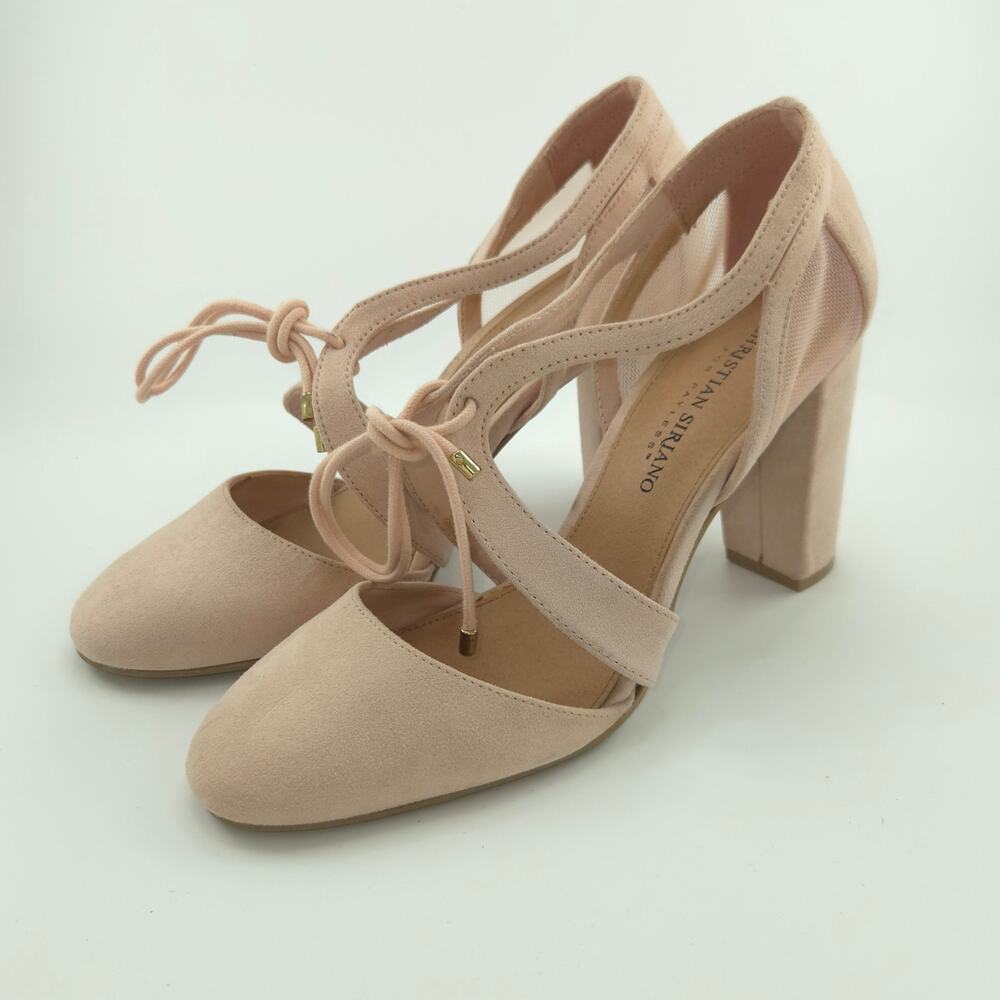Christian Siriano Kami Ghillie Women's Size 8 Block Heel Pumps Blush Pink Beige